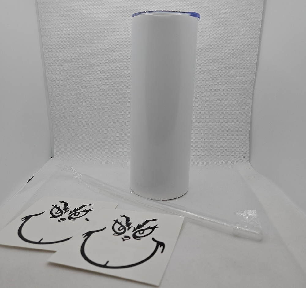 White Tumbler with Grinch Decals - Glow In The Dark